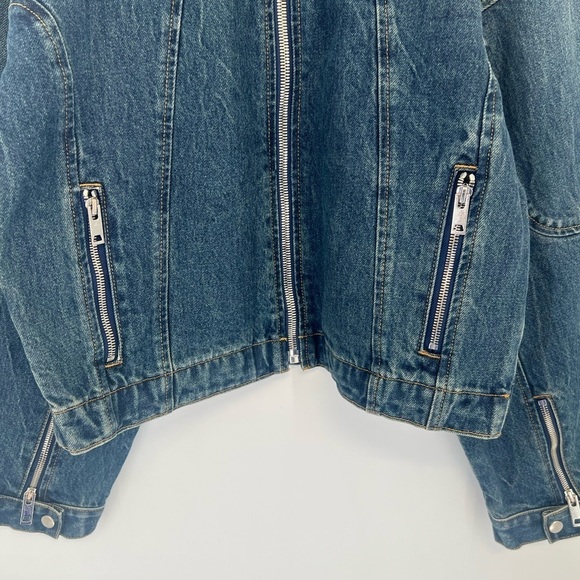 EB Denim Logan Denim Racer Moto Vintage Inspired Wide Tapered Sleeve Zip Jacket - Picture 4 of 9
